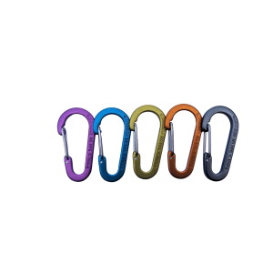 Edelrid Micro 3 wire snap gate carabiner in purple, blue, green, orange and grey